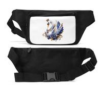 Regal White Swan with Blue Gem Unisex Waist Bag Black