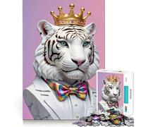 Regal White Tiger Bust with Crown 1000 Pieces Jigsaw Puzzles for Adults Fine Logic Toy Leisure Time Neat Edge Art Collectible (38x52cm)
