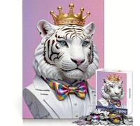 Regal White Tiger Bust with Crown 1000 Pieces Jigsaw Puzzles for Adults Fine Logic Toy Leisure Time Neat Edge Art Collectible (38x52cm)