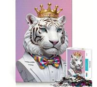 Regal White Tiger Bust with Crown 1000 Pieces Jigsaws Adults Puzzles Think Smart Toy Home Activity Smooth Cut Xmas Surprise (50x75cm)