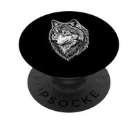 Regal Wolf Head Detailed Line Art Sketch PopSockets Adhesive PopGrip