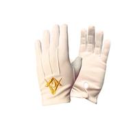 Regalia Store - Masonic White 100% Cotton Gloves with Golden Square & Compass and letter “G” Embroidery (Medium)