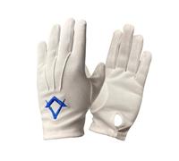 Regalia Store UK Masonic White 100% Cotton Gloves with Royal Blue Sqaure & Compass Embroidery (Large)