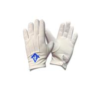 Regalia Store UK Masonic White 100% Cotton Gloves with Royal Blue Square & Compass and letter G Embroidery (Medium)