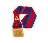 Regalia Store UK Royal Arch Principal Sash - Premium Quality Masonic Sash with Embroidered Triple Tau - Red & Blue Diamond Patterned Ribbon - 10cm long Gold Bullion Fringe