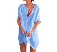 RegaliaKun Beach Cover Ups for Women Plus Size Button Down Shirts Beachwear Swimwear Bathing Suit Summer Coverups Dress 2025 Trendy Blue