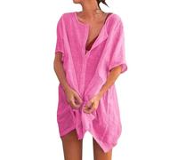 RegaliaKun Women Beach Cover ups Plus Size Button Down Shirts Beachwear Swimwear Bathing Suit Summer Beach Vacation Coverups Dress Pink