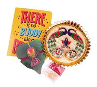 Regalo Casila Rakhi for Brother From Sister, Rakshabandhan Combo Set Special Greeting Card, Pooja Thali, Roli Chawal, and Iron Man Magnetic Rakhi, One Size, Silicone