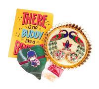 Regalo Casila Rakhi for Brother From Sister, Rakshabandhan Combo Set Special Greeting Card, Pooja Thali, Roli Chawal, and Captain America Magnetic Rakhi, One Size, Silicone, no gemstone