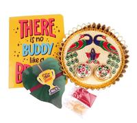 Regalo Casila Rakhi for Brother From Sister, Rakshabandhan Combo Set Special Greeting Card, Pooja Thali, Roli Chawal, and Trophy Best Brother No.1 Magnetic Rakhi, One Size, Silicone