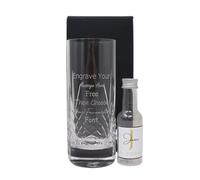 Regalo Engraved Crystal Highball Hiball Glass & Personalised Miniature Bottle Gift Set for 50th or 60th Birthday (Empty Bottle, Mini Bottle/Birthday Initial Gold)
