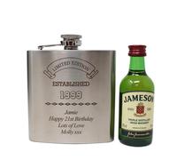 Regalo Established Hip Flask (Jameson Irish Whiskey 5cl, Magnetic Box) | Regalo personalised Established Birthday hip flask with Jameson 5cl, 40% ABV, in a magnetic gift box.