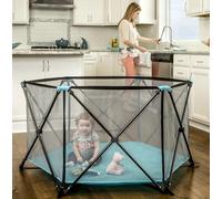 Regalo My Portable Play Yard Indoor and Outdoor, Washable, Aqua, 6-Panel, 48 Inch (Pack of 1)