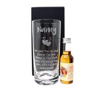 Regalo Nanny | Nan | Grandma Design Dimple Highball Glass & Miniature Bottle of Alcohol for Christmas | Birthday | Mother's Day (Amaretto - Christmas Photo) 28% vol