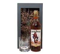 Regalo Personalised Captain Morgan Spiced Rum Gift Set with Engraved Dimple Tumbler Glass - Custom Name & Message Pirate Design - 35% ABV, 70 rey Presentation Gift Box)