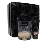 Regalo Personalised Dimple Glass Tumbler & Baileys 5cl Miniature Gift Set | Custom Laser Engraved with Any Name | 9oz Glass for Irish Cream Over Ice | 18+ (Silk Lined Gift Box)