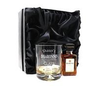 Regalo Personalised Dimple Glass Tumbler & Disaronno 5cl Miniature Gift Set | Custom Laser Engraved with Any Name | 9oz Glass for Amaretto Over Ice | 18+ (Disaronno Amaretto, Silk Lined Gift Box)