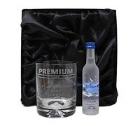 Regalo Personalised Dimple Glass Tumbler & Miniature - Premium Vodka Banner Design (Original Goose Vodka 5cl, Silk Lined Gift Box)
