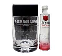Regalo Personalised Dimple Glass Tumbler & Miniature - Premium Vodka Banner Design (Red Berry Vodka 5cl, Cardboard Gift Box)