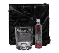 Regalo Personalised Dimple Glass Tumbler & Miniature - Premium Vodka Banner Design (Red Berry Vodka 5cl, Silk Lined Gift Box)