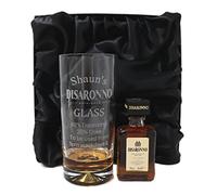 Regalo Personalised Dimple Highball Glass & Miniature - Disaronno% Design (Silk Lined Gift Box)