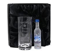 Regalo Personalised Dimple Highball Glass & Miniature - Vodka% Design (Original Goose Vodka 5cl, Silk Lined Gift Box)