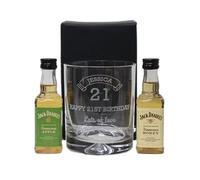 Regalo Personalised Engraved Birthday Age Glass Tumbler & 2 Miniature Bottles of Whiskey Gift Set | 30th Glass | Mum's 40th | Dad's 50th | (Apple & Honey Tennessee Whiskey/Cardboard Gift Box)