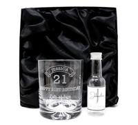 Regalo Personalised Engraved Birthday Age Glass Tumbler & Initial Miniature Bottle of Gift Set | 30th Glass | Mum's 40th | Dad's 50th | (Empty Bottle/Silk Lined Gift Box)