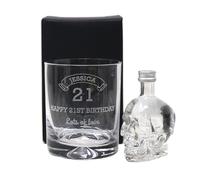 Regalo Personalised Engraved Birthday Age Glass Tumbler & Miniature Bottle of Vodka Gift Set | 21st Glass | Son's 18th | Dad's 50th | (Skull Vodka/Cardboard Gift Box)