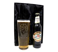 Regalo Personalised Engraved Birthday Pint Beer/Lager Glass Gift for Dad 40th & Grandad 60th. Gift for Boys 21st Birthday. (San Miguel Premium Especial Lager Beer, Silk Lined Gift Box) 5% vol