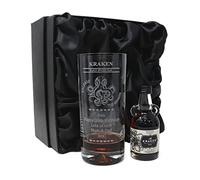 Regalo Personalised Engraved Dimple Highball Glass & Spiced Rum Miniature Gift Set | Custom Laser Engraved Octopus & Sea Monster Design | Gift for Him & Her | 18+ (Silk Lined Gift Box)