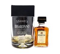 Regalo Personalised Engraved Dimple Tumbler & Disaronno Amaretto Miniature Gift Set | Laser Engraved 9oz Glass | Gift for Him & Her | 18+ (Disaronno Amaretto, Cardboard Gift Box)
