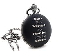 Regalo Personalised Engraved Matte Black Pocket Watch in Gift Box - Today A Bride. Father of The Bride Wedding Design (Front & Back Engraving)