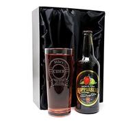 Regalo Personalised Engraved Pint Glass & Cider Gift Set - Cider Design (Kopparberg Strawberry & Lime Cider, Silk Lined Gift Box)