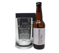 Regalo Personalised Engraved Pint Glass Tankard & Bottle of Hawkstone Beer Gift Set for Son, Dad & Grandad (Pils Lager 3.8% vol, Christmas)