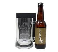 Regalo Personalised Engraved Pint Glass Tankard & Bottle of Hawkstone Beer Gift Set for Son, Dad & Grandad (IPA 4.8% vol, Christmas)