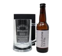 Regalo Personalised Engraved Pint Glass Tankard & Bottle of Hawkstone Beer Gift Set for Son, Dad & Grandad (Pils Lager 3.8% vol, Established Birthday)