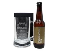 Regalo Personalised Engraved Pint Glass Tankard & Bottle of Hawkstone Beer Gift Set for Son, Dad & Grandad (IPA 4.8% vol, Established Birthday)
