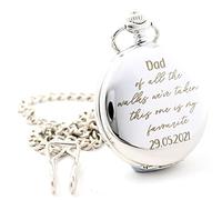 Regalo Personalised Engraved Silver Pocket Watch | Dad Walks Father of the Bride Wedding Design | 12in Albert Chain & 45mm Quartz Mens Wedding Day Keepsake (Front & Back & Gift Box Engraving)