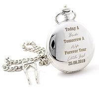 Regalo Personalised Engraved Silver Pocket Watch | Today A Bride Father of the Bride Wedding Design | 12in Albert Chain & 45mm Quartz Mens Dad Wedding Day Keepsake Gift Box (Front Engraving)