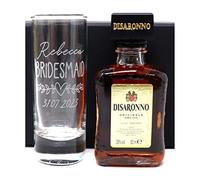 Regalo Personalised Engraved Tall Shot Glass & Miniature - Bridesmaid Wedding Design (Disaronno Amaretto Original)