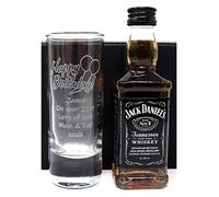 Regalo Personalised Engraved Tall Shot Glass & Miniature Jack Alcohol Gift Set for 30th & 40th Birthdays - Shot Glasses for Men & Women - Tennessee Whiskey