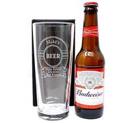 Regalo Personalised Pint Glass & Beer - Beer Design (Budweiser Lager Beer)