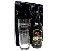 Regalo Personalised Pint Glass & Cider Gift Set - Kopparberg Design | Engraved 20oz Non-Nucleated Glass & 500ml Bottle | 4% ABV | 18+ (Kopparberg Mixed Fruit, Silk Lined Gift Box)