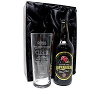 Regalo Personalised Pint Glass Set - Bright Cider Life Design | Engraved 20oz Non-Nucleated Tumbler & 500ml Bottle | 4% ABV | 18+ (Kopparberg Mixed Fruit Cider, Silk Lined Gift Box)
