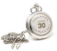Regalo Personalised Silver Pocket Watch - Birthday Gift for Him, 18th 21st 30th 40th 50th 60th 70th 80th, Engraved Front Back & Gift Box, 12in Albert Chain, 45mm (Front & Back & Gift Box Engraving)