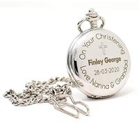 Regalo Personalised Silver Pocket Watch - Christening, Holy Communion, Baptism & Confirmation Gift for Boys, Son or Grandson, Engraved Front & Back, 12in Albert Chain, 45mm (Front & Back Engraving)