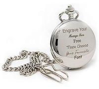 Regalo Personalised Silver Pocket Watch | Engraved Custom Message Up to 70 Characters | 12in Albert Chain & 45mm Quartz | Mens Christening, 18th, 21st Birthday, Best Man Gift (Front Engraving)