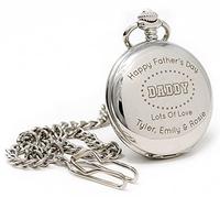Regalo Personalised Silver Pocket Watch | Father's Day Design | 12in Albert Chain & 45mm Quartz | Mens Dad Daddy Grandad Stepdad Birthday Christmas Retirement Gift (Front Engraving)