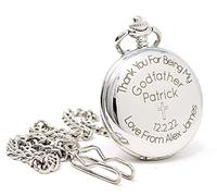 Regalo Personalised Silver Pocket Watch | Godfather Gift Design | Engraved Mens Quartz with 12in Albert Chain & 45mm Case | Christening, Birthday & Wedding Keepsake (Front & Back & Gift Box Engraving)
